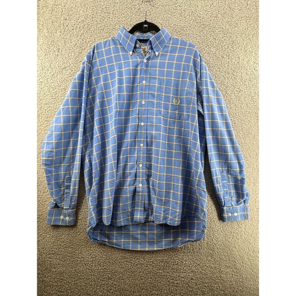 Cinch Plaid Long-Sleeve Button-Up Shirt Blue And Yellow Size Large - Picture 1 of 7